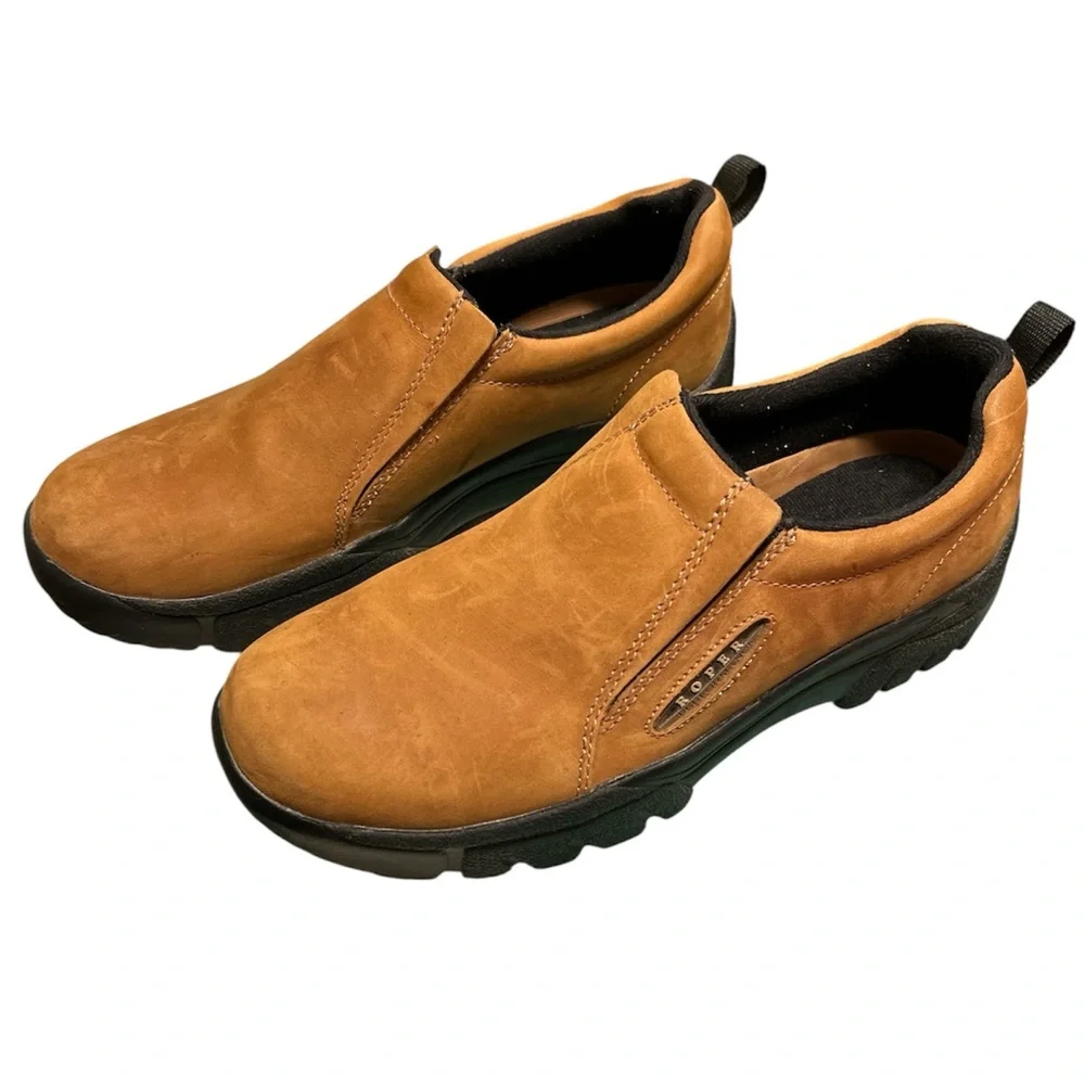 Roper Performance Men’s Leather Slip On Brown Casual Shoes Size 12